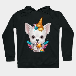 White Smooth Coat Chihuahua Ice Cream Unicorn Hoodie